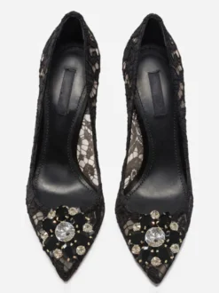 Escarpins Femmes À Talons Aiguilles En Cristal Chaussures Dentelle À Bout Pointu
