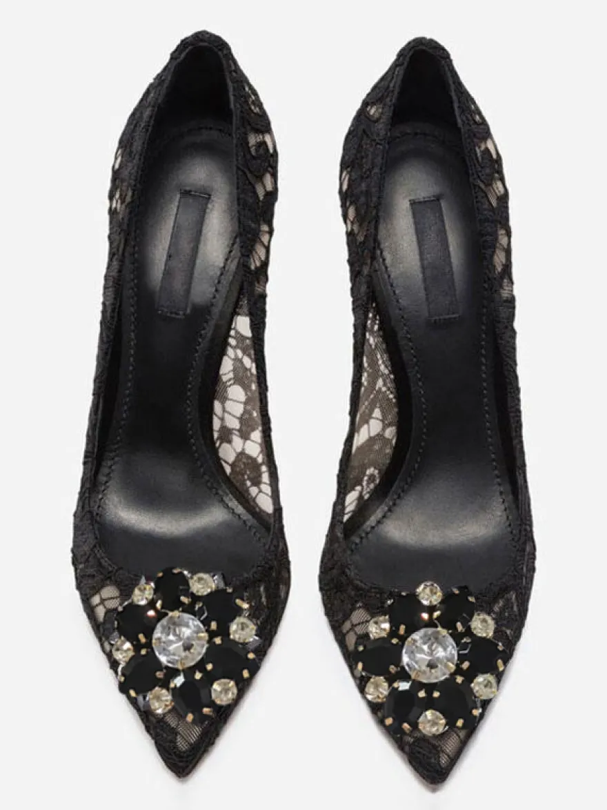 Escarpins Femmes À Talons Aiguilles En Cristal Chaussures Dentelle À Bout Pointu