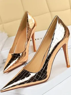Escarpins Femme à Talons Hauts avec Bout Pointu Verni Unicolore