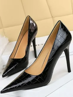 Escarpins Femme à Talons Hauts avec Bout Pointu Verni Unicolore