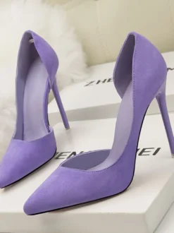 Escarpins femme talons hauts bout pointu talon aiguille bleu Royal en daim