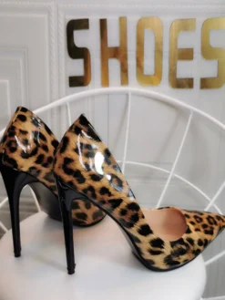 Escarpins marron café pour femmes talons aiguilles bout pointu imprimé léopard cuir verni talons sexy décontractés