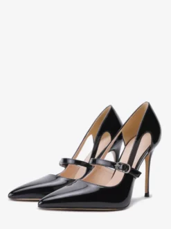 Escarpins noirs grande taille à bout pointu et boucle chaussures habillées à enfiler