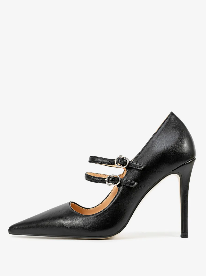 Escarpins noirs Mary Jane à bout pointu et talons aiguilles