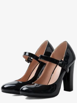 Escarpins noirs Mary Jane à bout rond et talon compensé