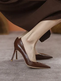 Escarpins noirs à talons hauts pour femmes bout pointu chaussures habillées à enfiler