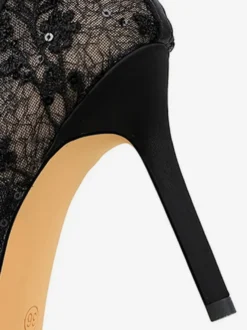 Escarpins noirs à talons hauts bout pointu lacets strass et nœud à enfiler