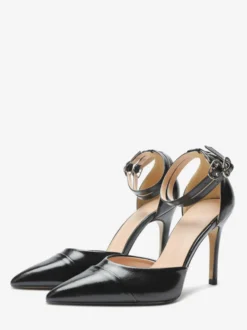 Escarpins noirs à talons hauts pour femmes bout pointu et bride cheville