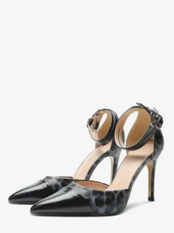 Escarpins noirs à talons hauts pour femmes bout pointu et bride cheville
