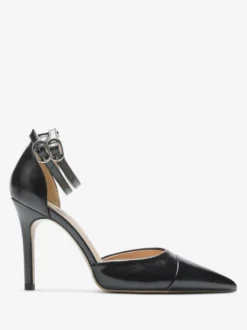 Escarpins noirs à talons hauts pour femmes bout pointu et bride cheville