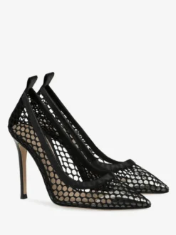 Escarpins noirs à talons hauts et bout pointu en maille chaussures habillées à talons aiguilles