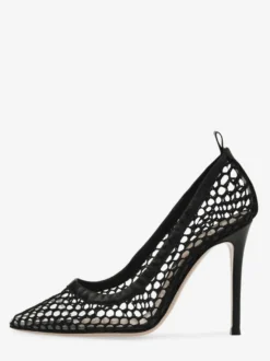 Escarpins noirs à talons hauts et bout pointu en maille chaussures habillées à talons aiguilles