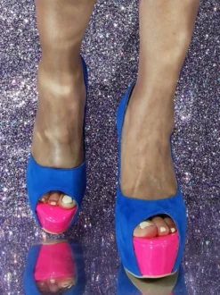Escarpins à plateforme en daim bleu bout rond talons hauts sexy