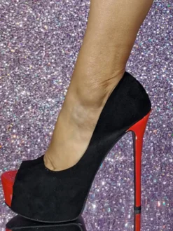 Escarpins à plateforme en daim bleu bout rond talons hauts sexy