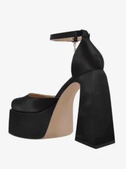 Escarpins à plateforme en satin pour femmes bout carré talon géométrique bride à la cheville