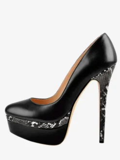 Escarpins à plateforme gris à talons hauts et bout rond chaussures habillées à enfiler