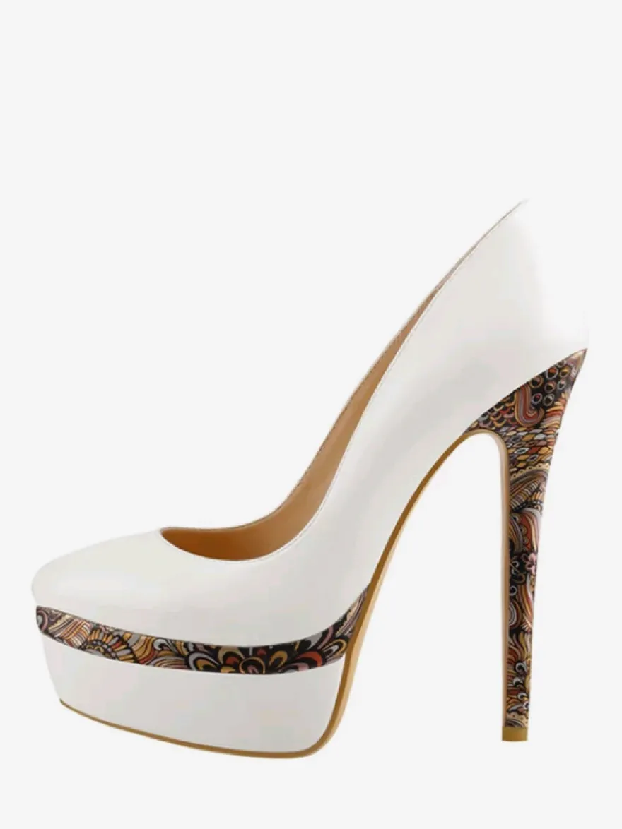 Escarpins à plateforme gris à talons hauts et bout rond chaussures habillées à enfiler