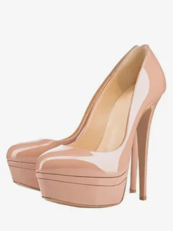 Escarpins à plateforme gris à talons hauts et bout rond chaussures habillées à enfiler