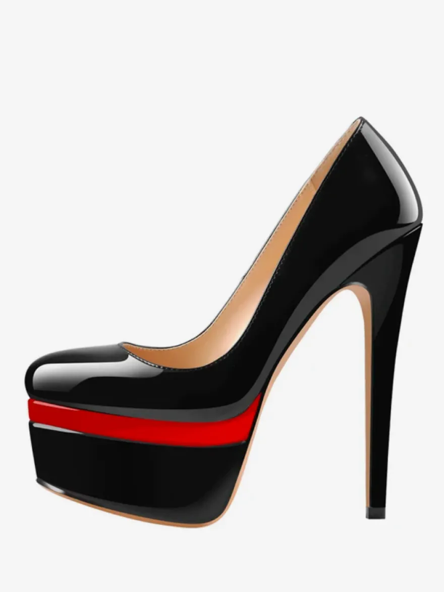 Escarpins à plateforme gris à talons hauts et bout rond chaussures habillées à enfiler