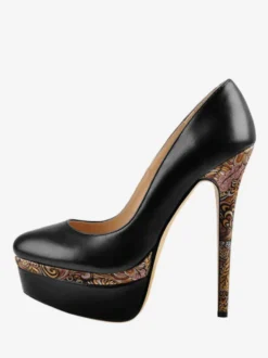Escarpins à plateforme gris à talons hauts et bout rond chaussures habillées à enfiler