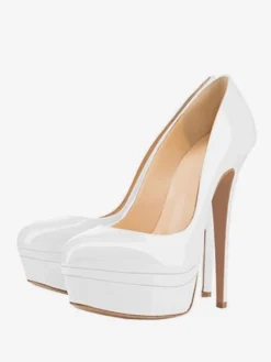 Escarpins à plateforme gris à talons hauts et bout rond chaussures habillées à enfiler