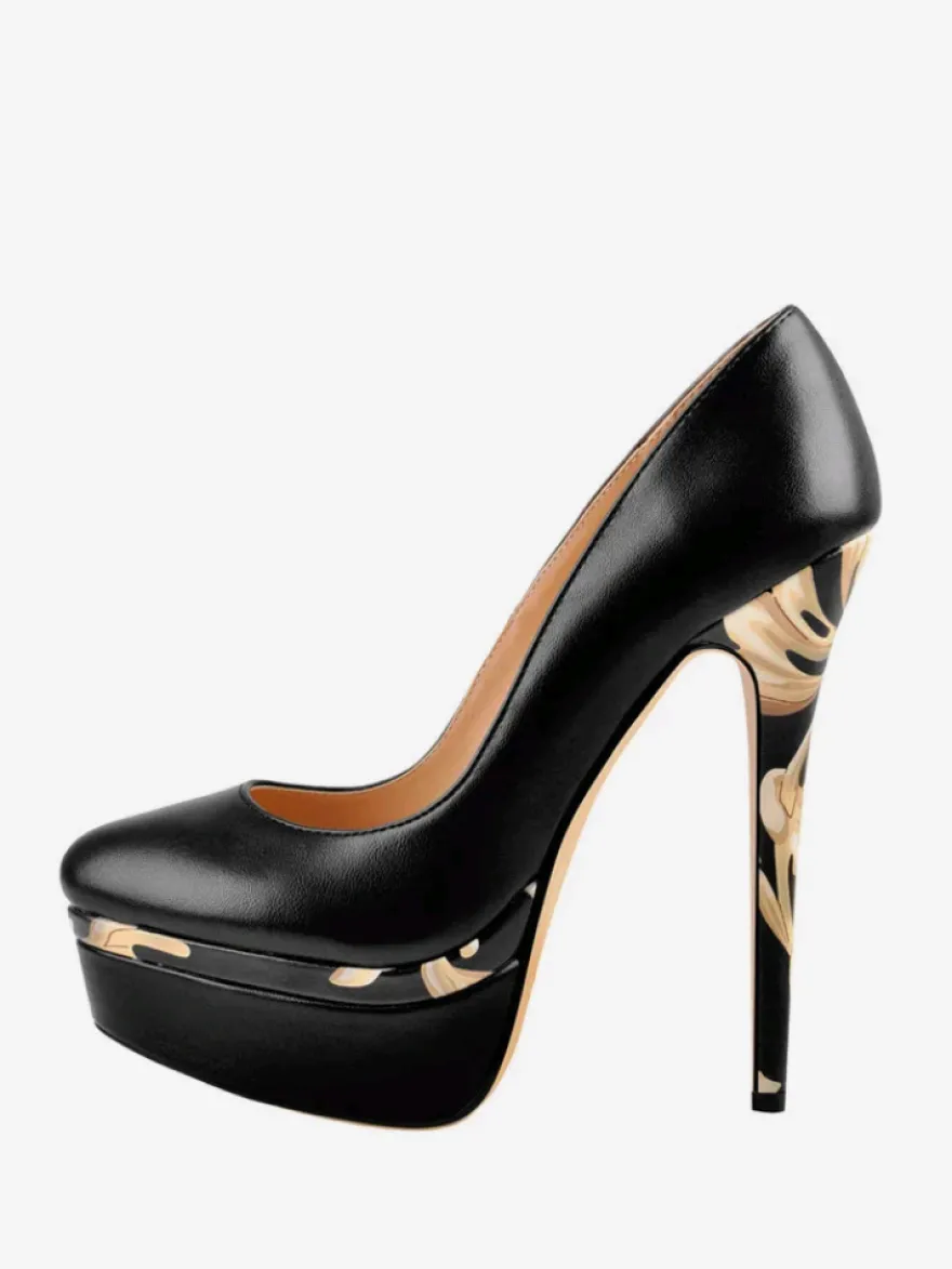 Escarpins à plateforme gris à talons hauts et bout rond chaussures habillées à enfiler