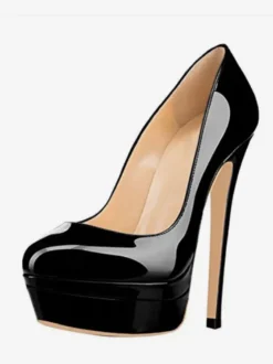 Escarpins à plateforme gris à talons hauts et bout rond chaussures habillées à enfiler