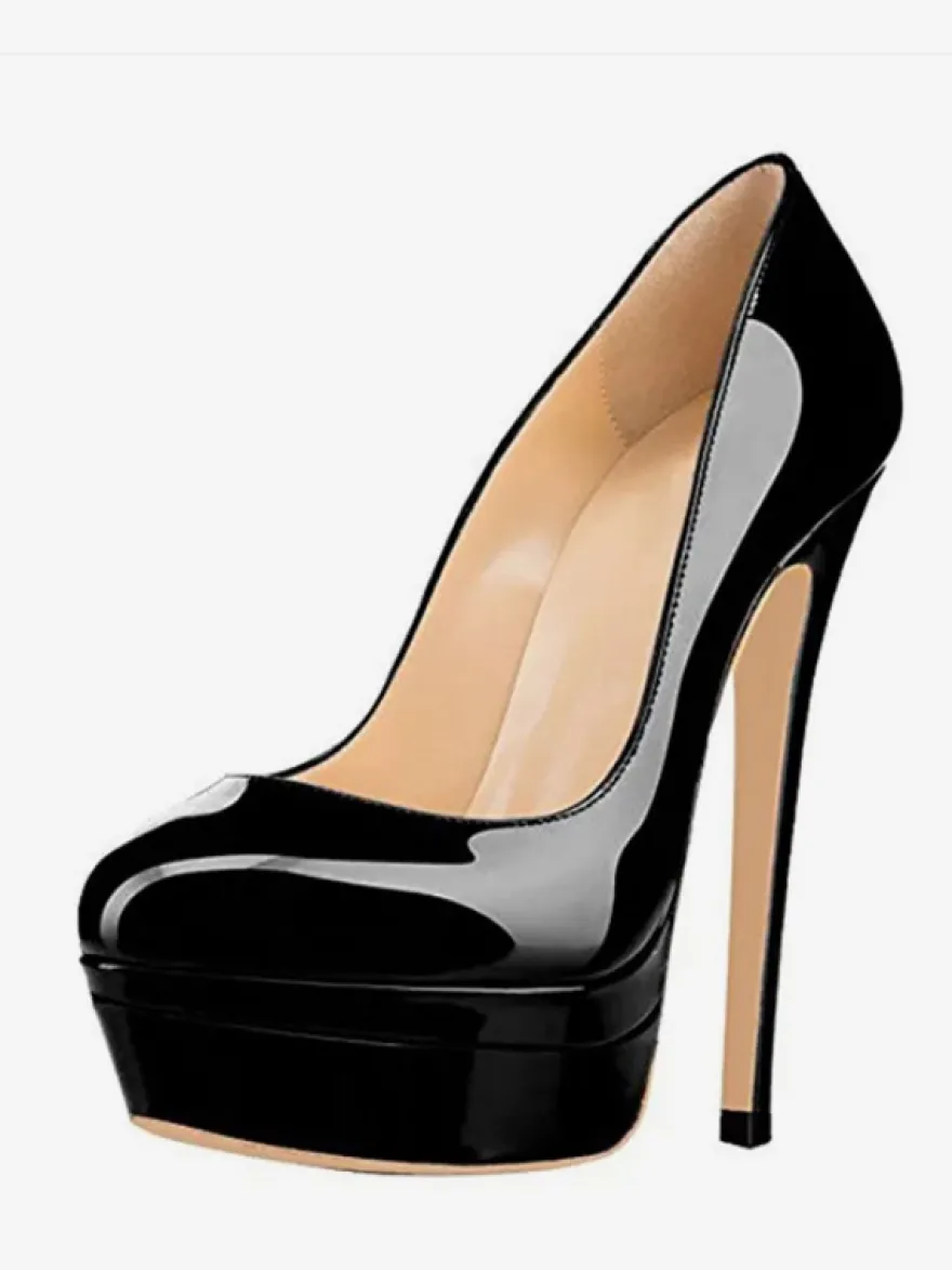 Escarpins à plateforme gris à talons hauts et bout rond chaussures habillées à enfiler
