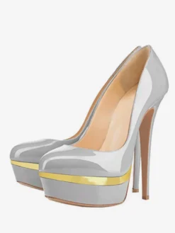 Escarpins à plateforme gris à talons hauts et bout rond chaussures habillées à enfiler