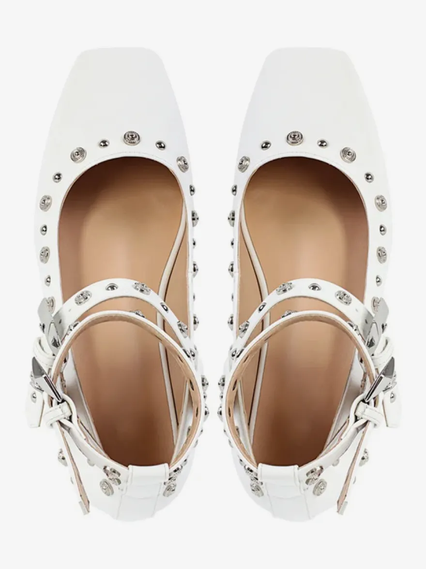 Escarpins plats à clous pour femmes ballerines à bout pointu et bride à la cheville