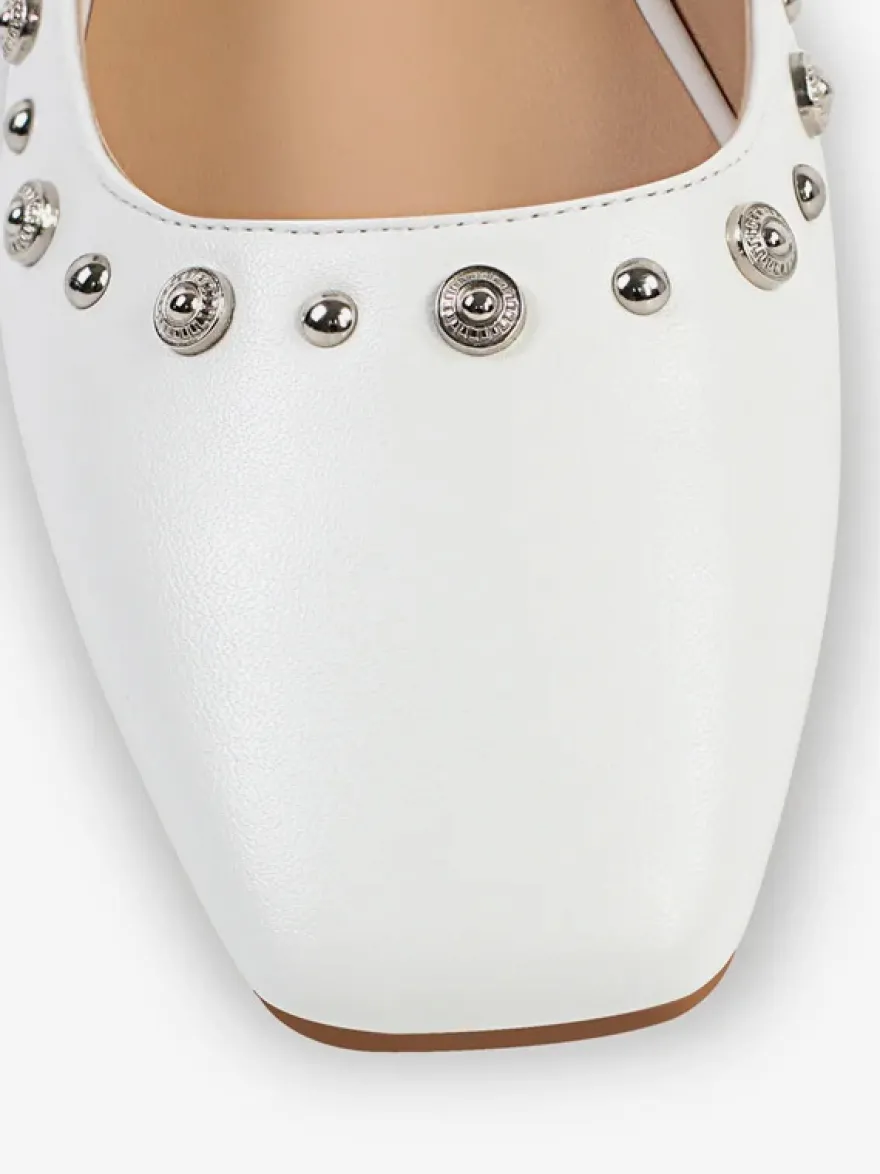 Escarpins plats à clous pour femmes ballerines à bout pointu et bride à la cheville
