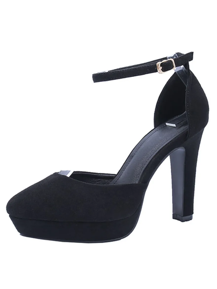 Escarpins pour femmes avec bride à la cheville bout en amande talon épais talons noirs chics avec bride à la cheville