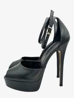 Escarpins roses à plateforme bout ouvert et bride cheville talons hauts