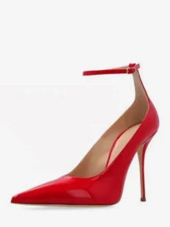 Escarpins rouges à talons aiguilles bout pointu et bride cheville