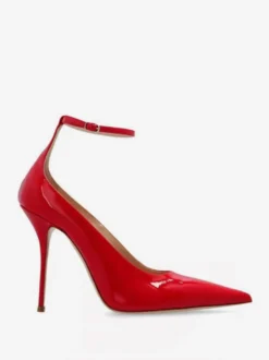 Escarpins rouges à talons aiguilles bout pointu et bride cheville