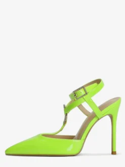 Escarpins rouges à talons hauts et bout pointu avec strass et brides pour femmes