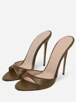 Escarpins à talons aiguilles à bout rond pour femmes en cuir PU