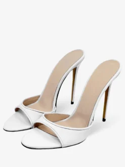 Escarpins à talons aiguilles à bout rond pour femmes en cuir PU
