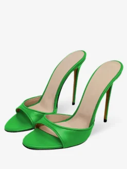 Escarpins à talons aiguilles à bout rond pour femmes en cuir PU