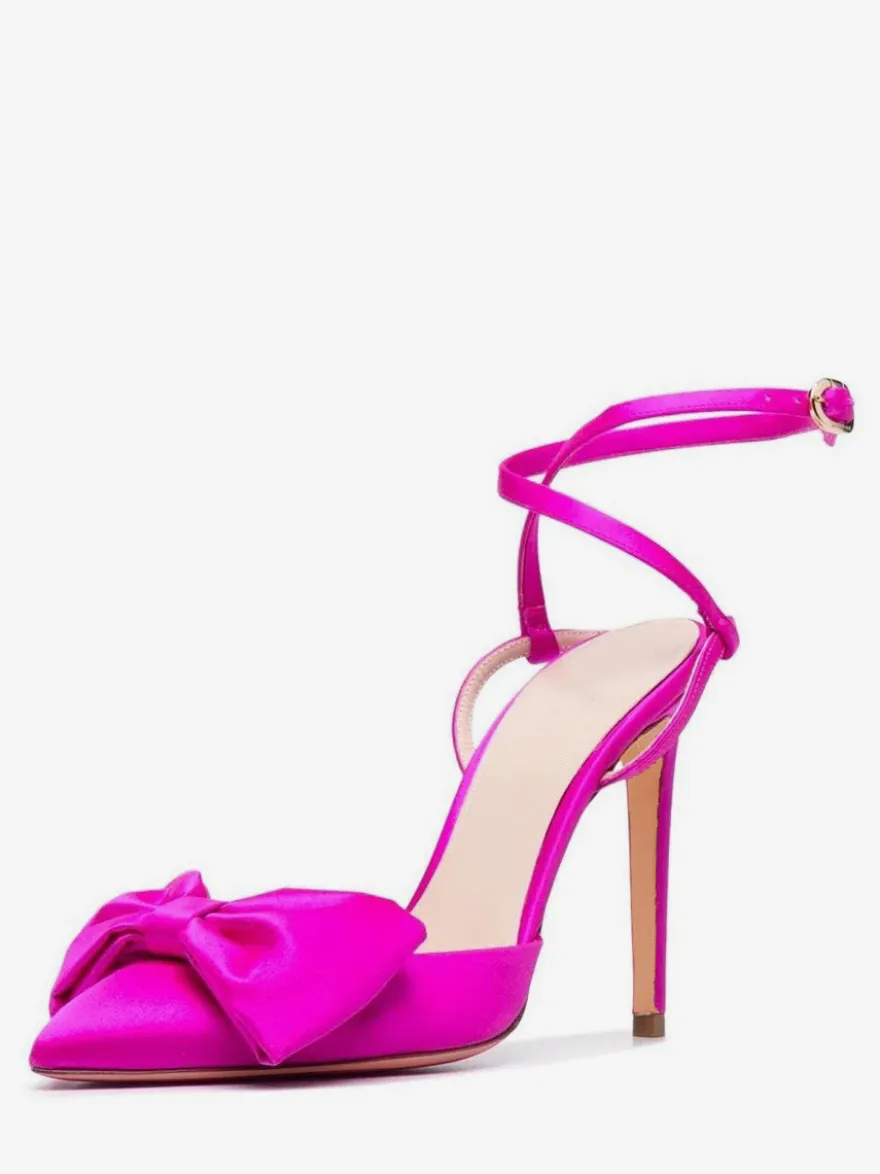 Escarpins à talons aiguilles et bout pointu en satin avec nœud et lacets
