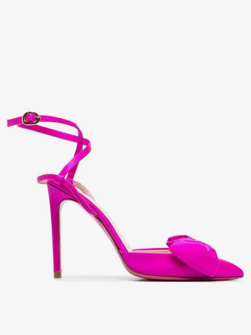 Escarpins à talons aiguilles et bout pointu en satin avec nœud et lacets