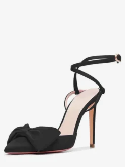 Escarpins à talons aiguilles et bout pointu en satin avec nœud et lacets