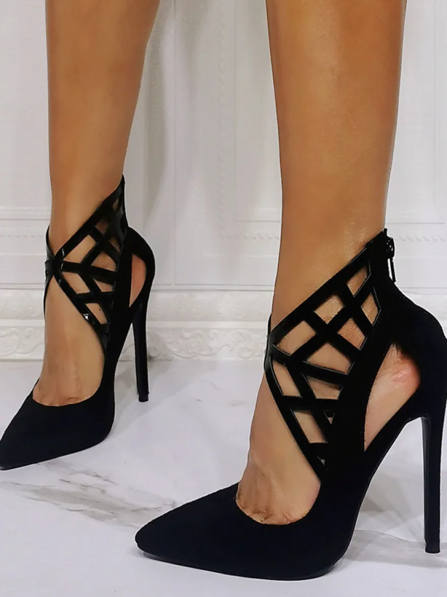Escarpins à talons aiguilles et bout pointu à lanières et talons hauts noirs chics