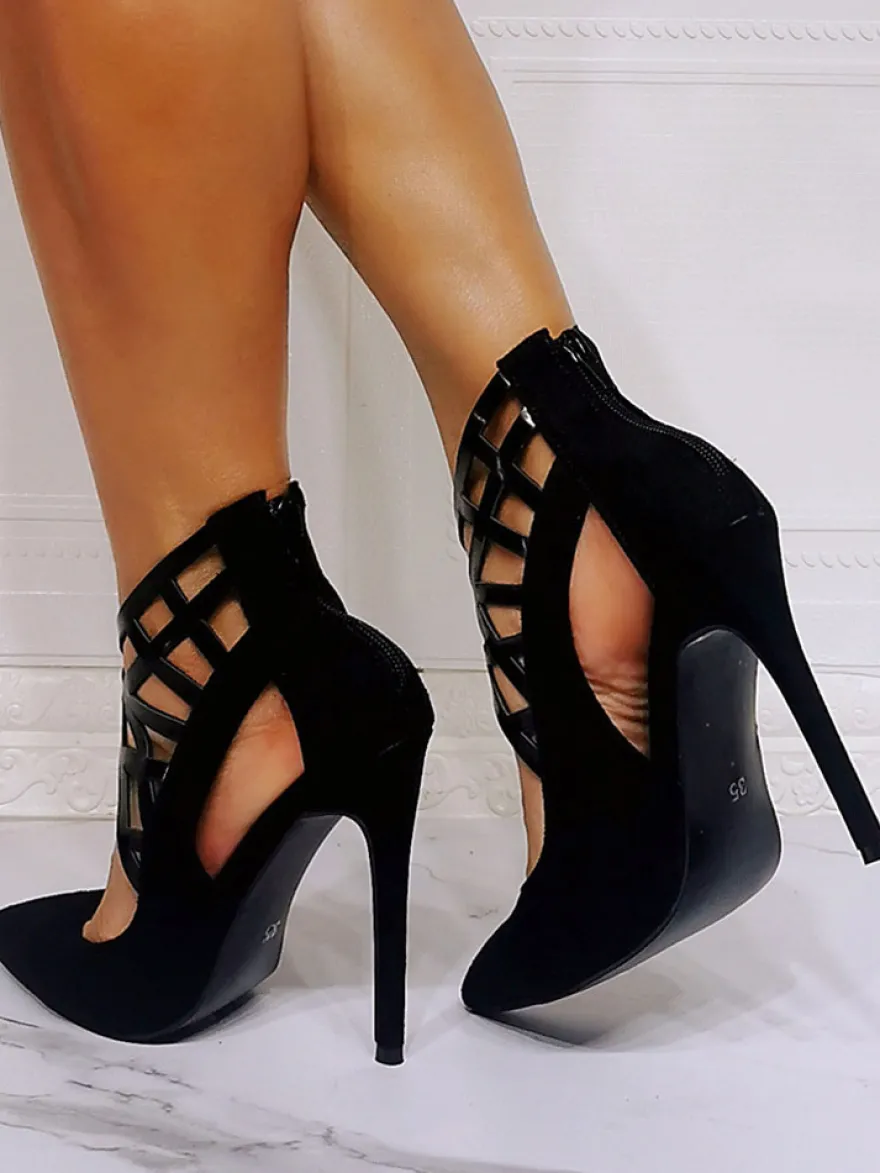 Escarpins à talons aiguilles et bout pointu à lanières et talons hauts noirs chics