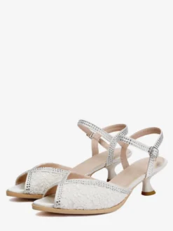 Escarpins à talons aiguilles et bout ouvert en dentelle et strass pour mère de la mariée