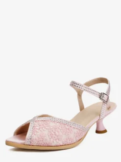 Escarpins à talons aiguilles et bout ouvert en dentelle et strass pour mère de la mariée