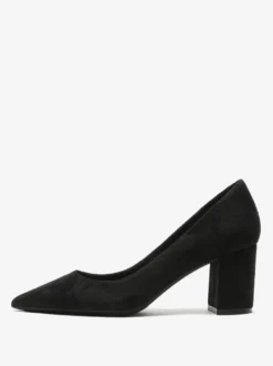 Escarpins à talons blocs en daim marron à bout pointu et talons à enfiler