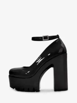 Escarpins à Talons Haute avec Plateforme en Cuir Synthétique avec Bout Rond Unicolore