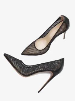 Escarpins à talons hauts en maille noire et bout pointu