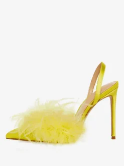 Escarpins à talons hauts en satin et fausses plumes à bout pointu pour femmes